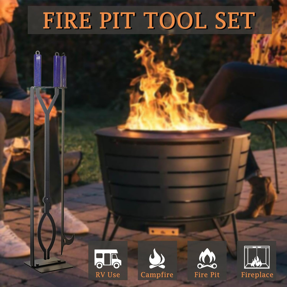 Heavy Duty Fire Pit Tools Set with 40" Fire Poker