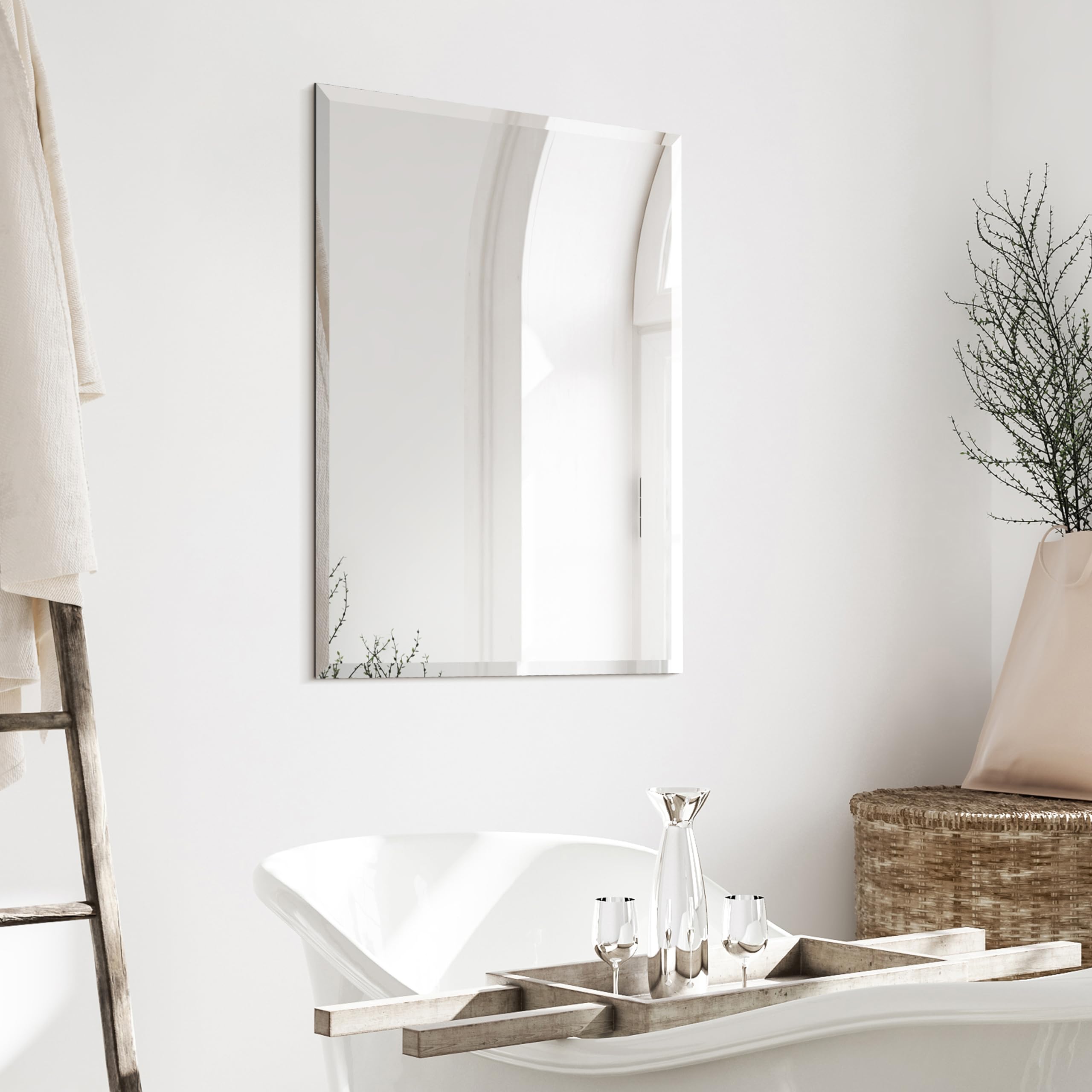 Frameless Beveled Wall Mirror, Rectangular  Beveled Edge