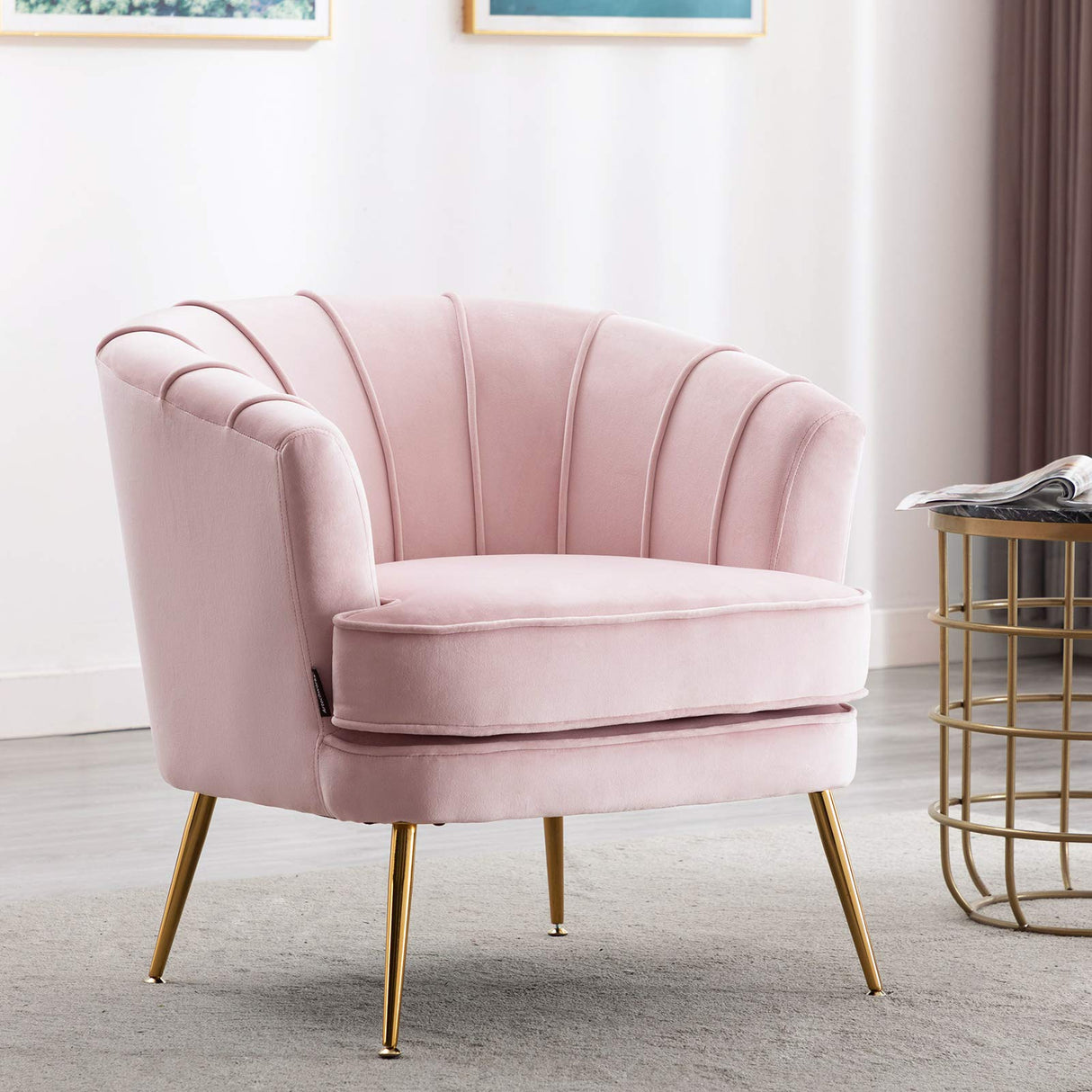 Modern Velvet Barrel Chair Accent Armchair with Golden Legs for Living Room Bedroom