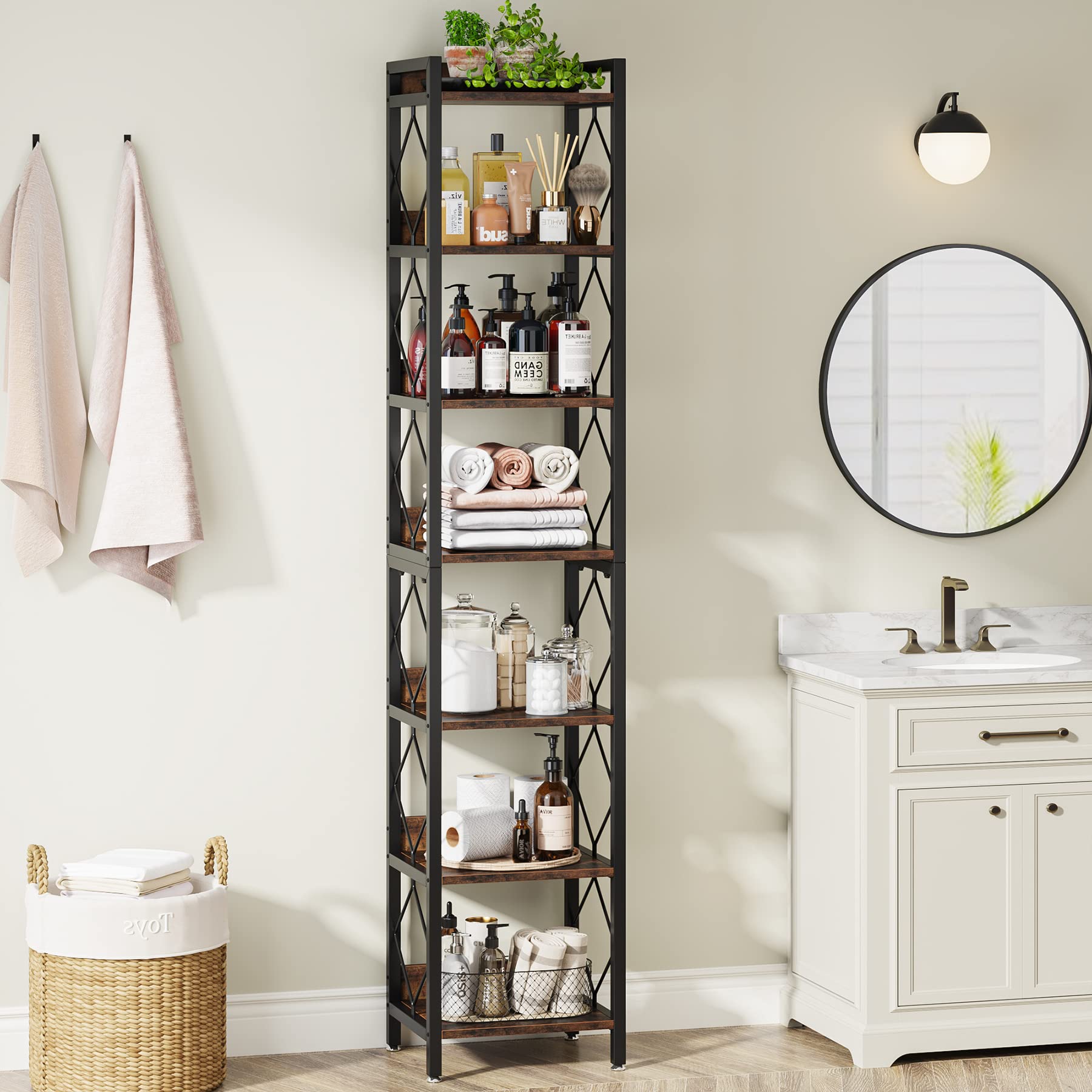 78.7 Inch Extra Tall Narrow Bookshelf, 7 Tier Skinny Bookcase for Small Spaces