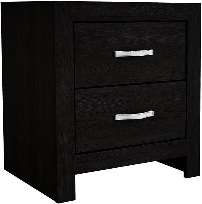 Ancy 24 Inch 2 Drawer Nightstand, Faux Diamond Inlay Handles, Modern, Black,