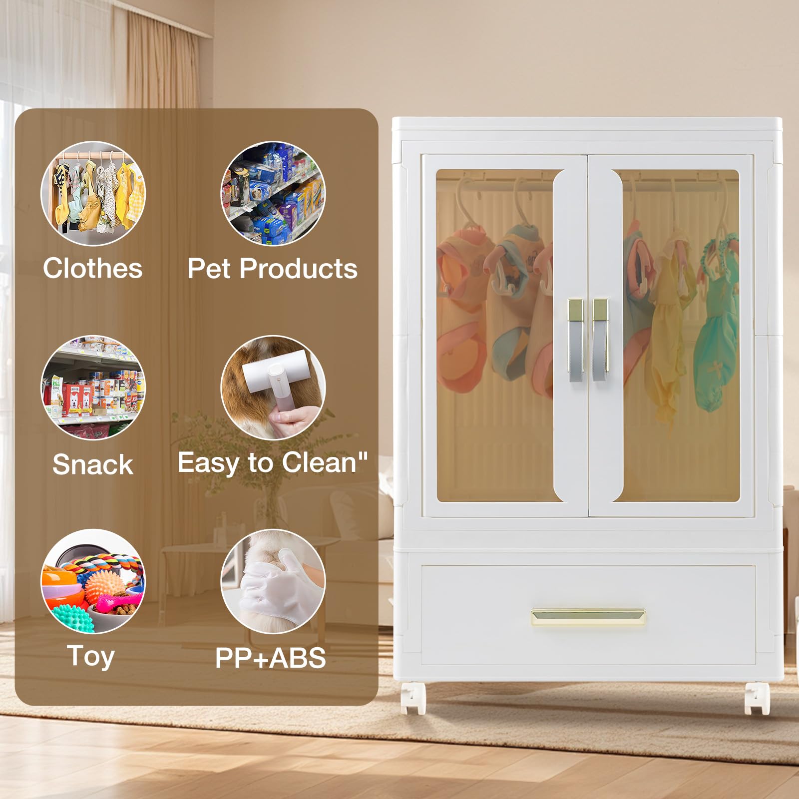 Pet Storage Wardrobe with Wheels & Hanging Rods
