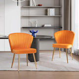 Velvet Dining Chairs Set of 4, Modern Upholstered Kitchen Chair with Golden Metal Legs, Orange Dinner Chairs