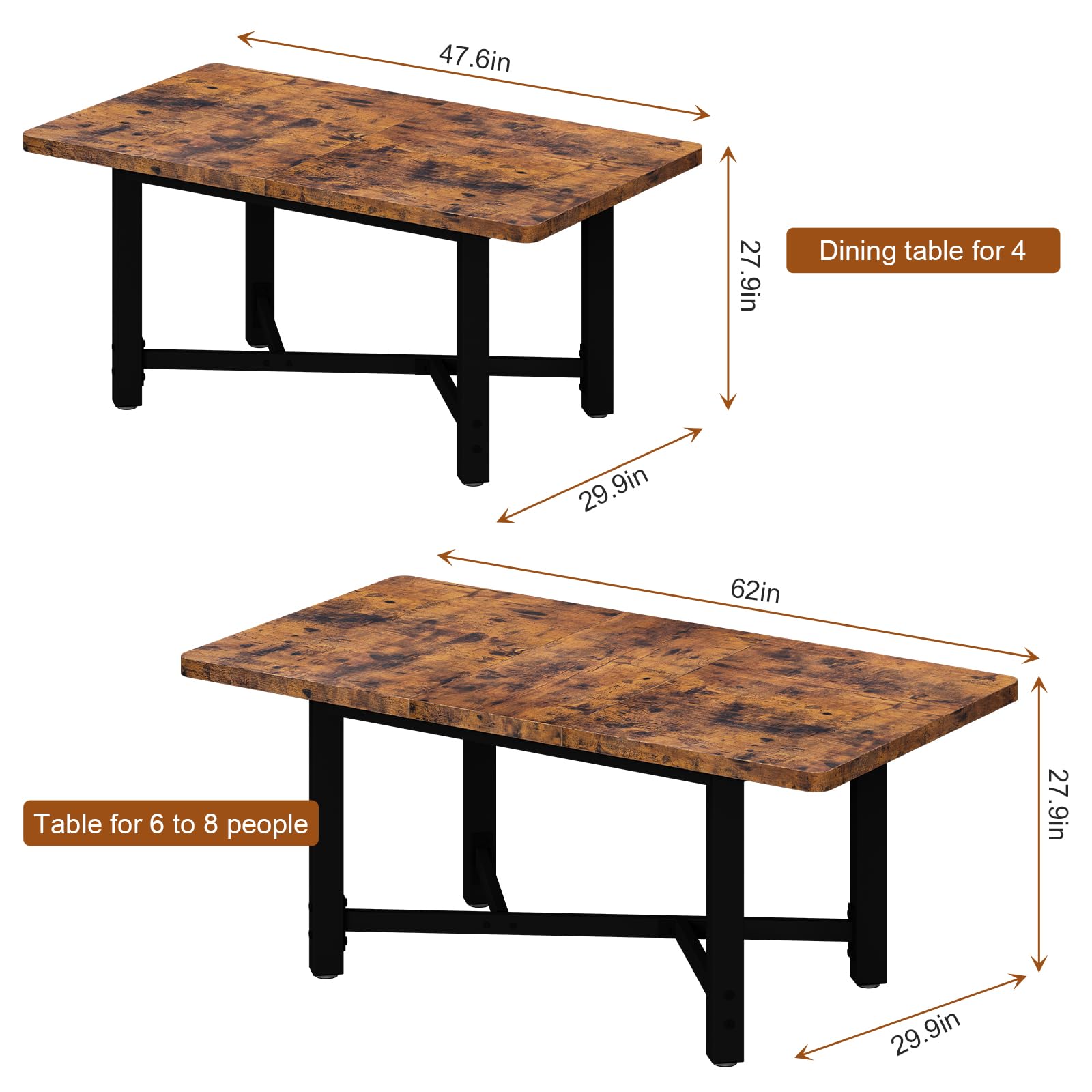 62" Extendable Dining Table for 4-6 People | Rustic Brown