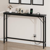 39.4" Skinny Console Table with Charging Station - Narrow Behind Couch Table