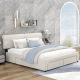 Queen Size Linen Upholstered Platform Bed, Wooden Platform Bed