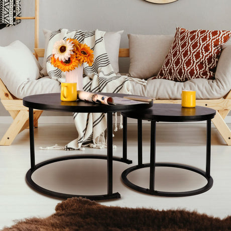 Round Nesting Coffee Table Set of 2,Waterproof Faux Marble Wood Top