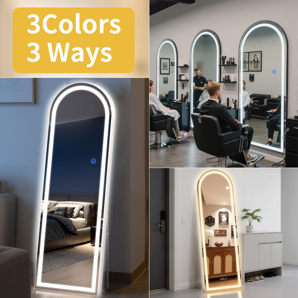 Arch Full Length LED Mirror 56x20 - Standing Floor Mirror with Adjustable Lighting