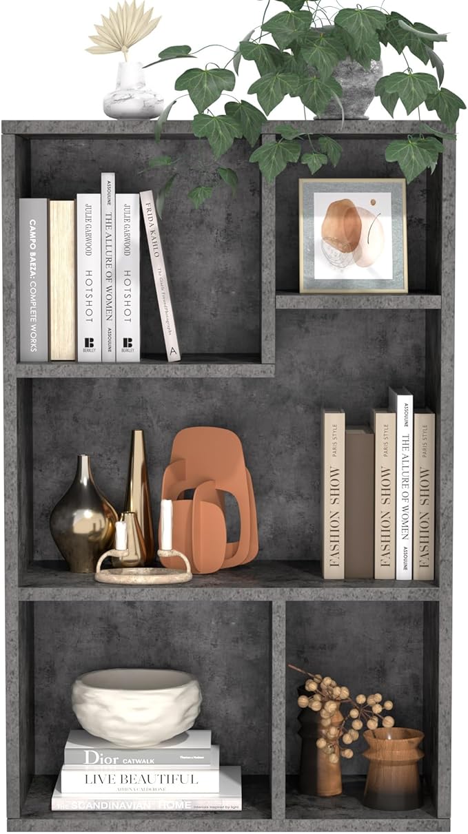 Small White Bookshelf, 5 Cube Shelf, Fits Tallest Hardcovers, Horizontal Available, Storage Organzier for Home Office, Pearl White