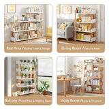 OSCHF 5-Tier Wooden Open Bookcase - Modern Display Bookshelf with Side Panels and Solid Wood Frame for Home and Office, Shelf Unit in Warm White