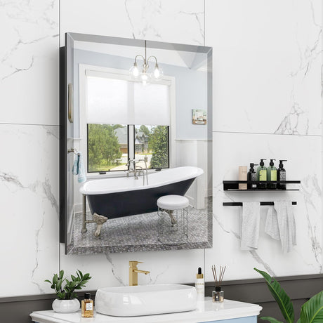 24X30 Inches Medicine Cabinet, Wall Mounted Bathroom Cabinet wirh Beveled Mirror