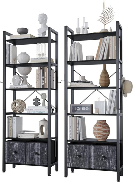 Double Wide 6-Tier Bookcase, Industrial Bookshelf with Metal Frame, Open Large Book