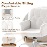 Upholstered Fuzzy Office Chair with Wheels and Arms - White