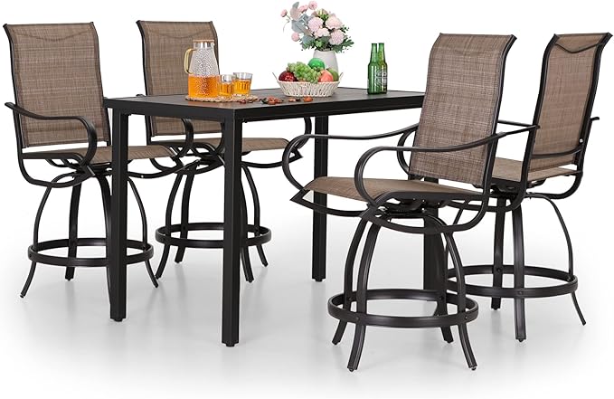 3 Piece Outdoor Bar Set, Counter Height Patio Bar Bistro Table and Swivel