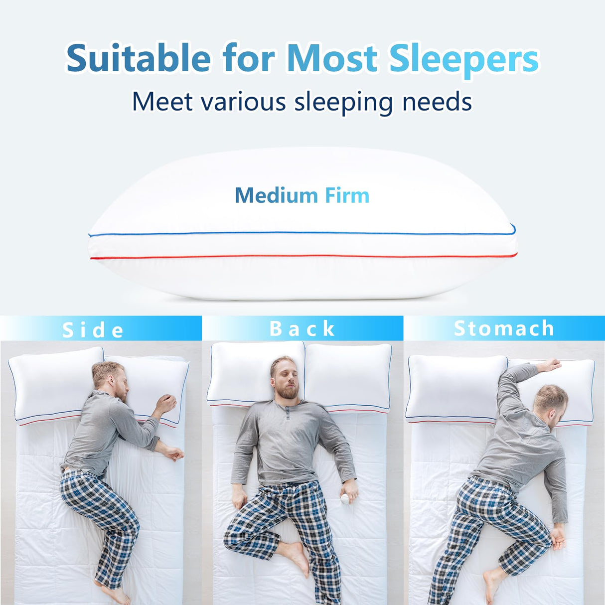 SUMEQIQ Pillows Queen Size Set of 2, Fluffy Bed Pillows for Sleeping, Queen Pillows 2 Pack with Hotel Quality, Medium Firm and Supportive Down Alternative Pillow for Side and Back Sleeper, 20" x 30"