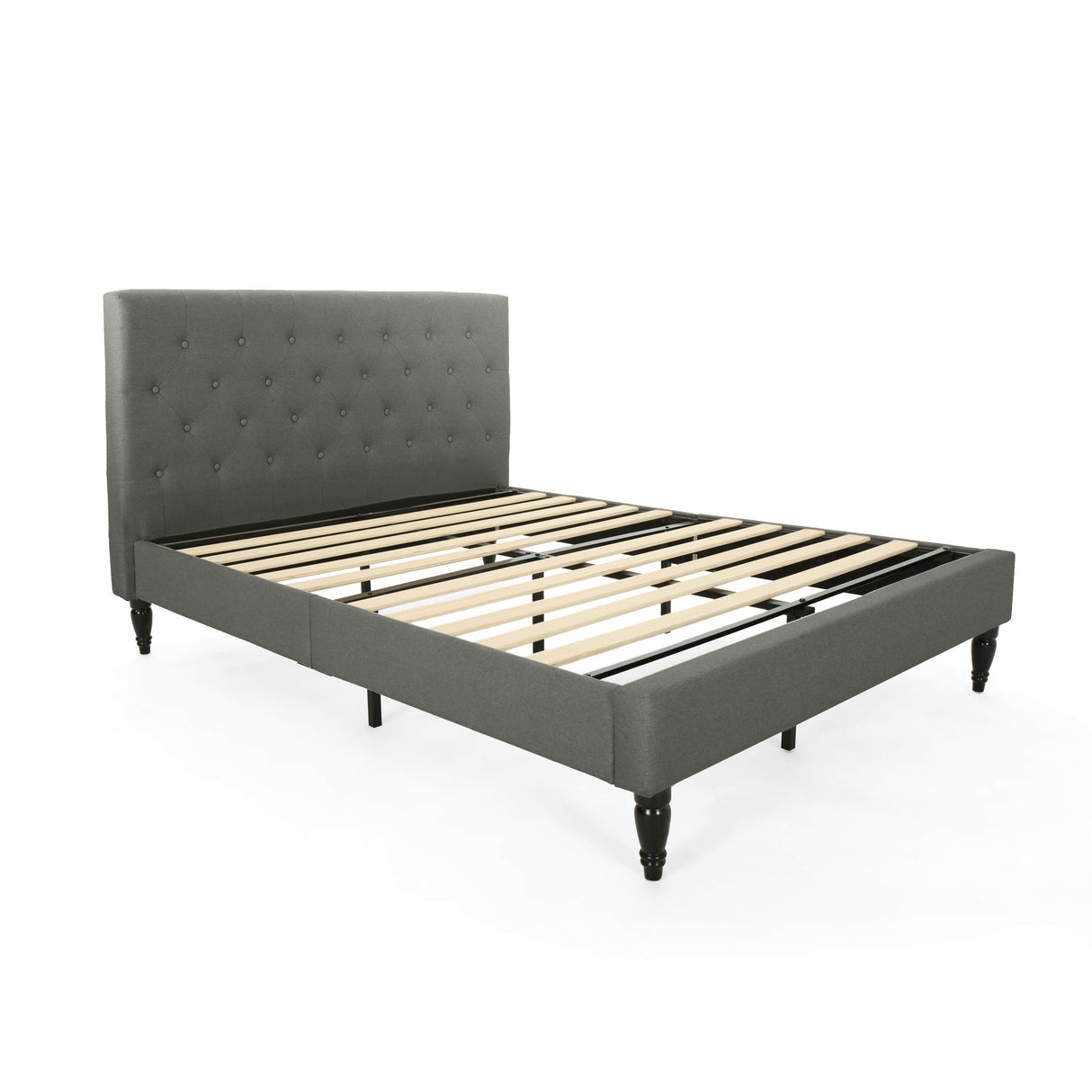 Agnes Fully-Upholstered Queen-Size Platform Bed Frame, Low-Profile, Contemporary,