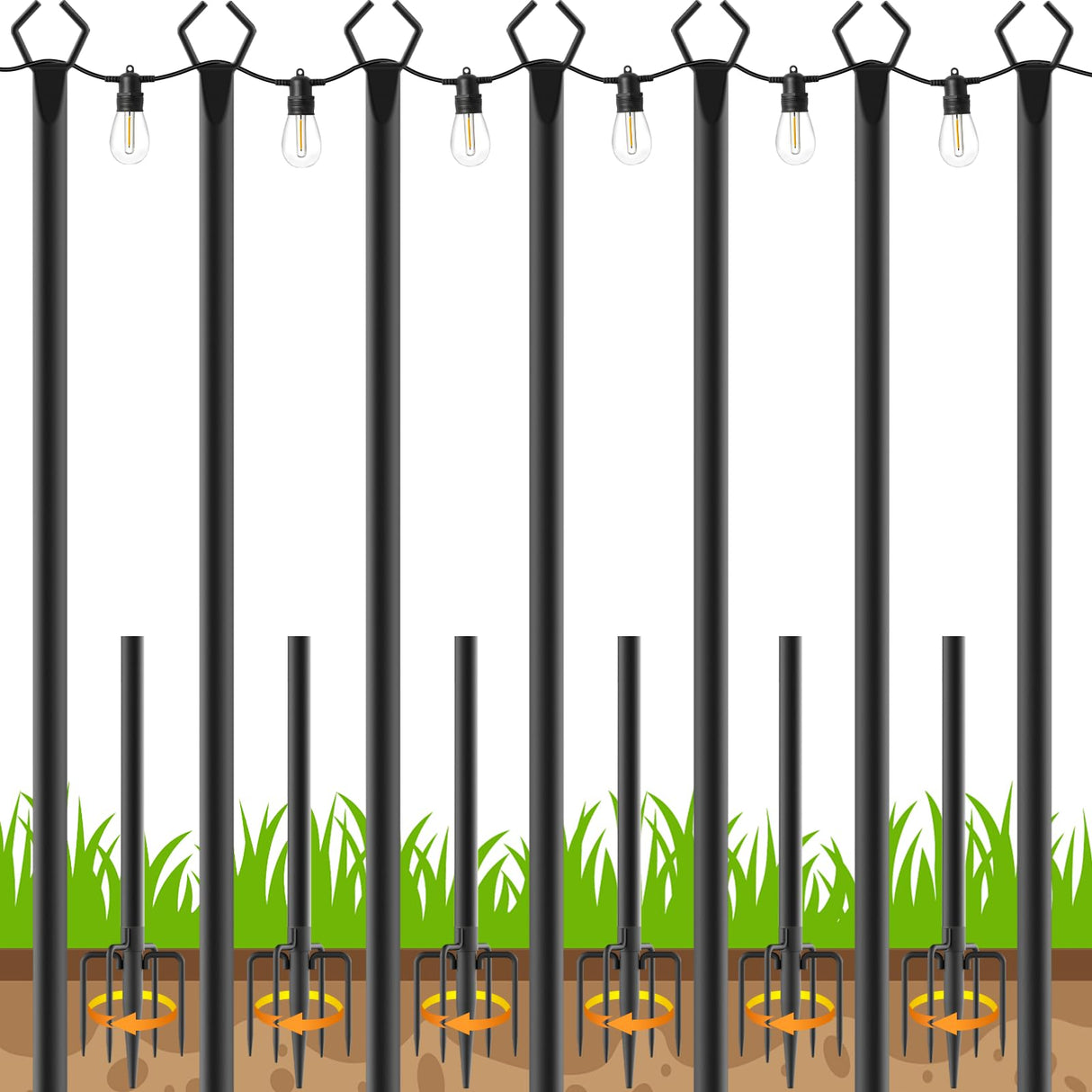 7 Pack 10 FT String Light Poles,Metal with Fork Lights Poles for Outdoor String Light