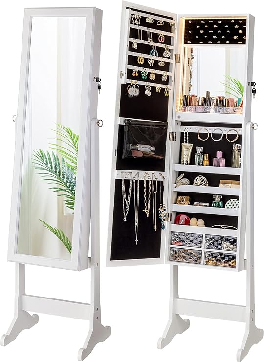 LED Full Length Mirror Jewelry Cabinet with Storage - 60 Inch Standing Armoire