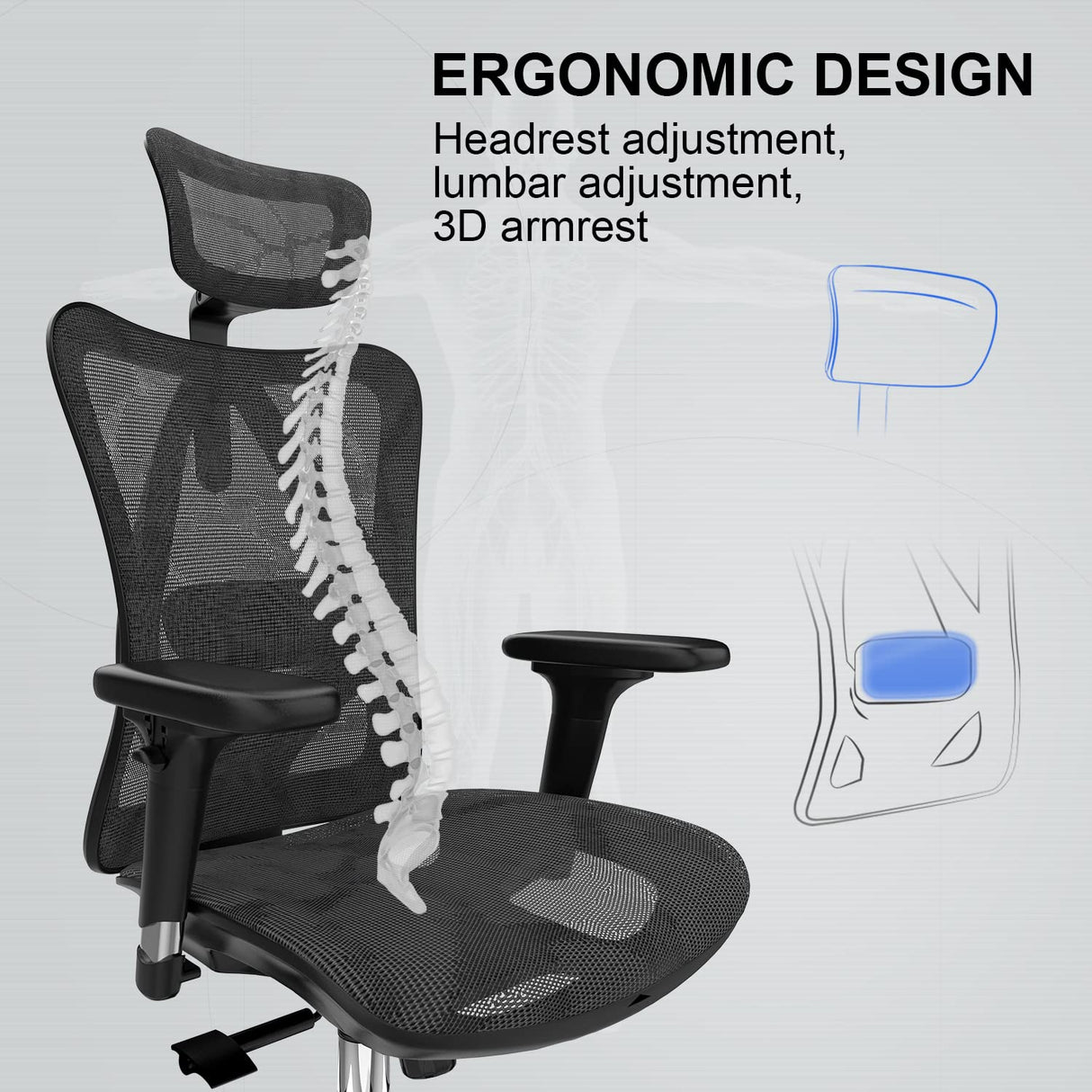 M57 Ergonomic Office Chair with 3 Way Armrests Lumbar Support and Adjustable Headrest High