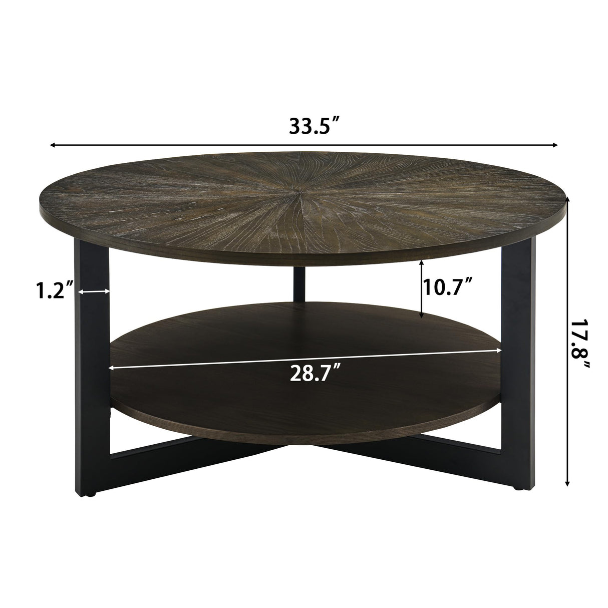 Round Coffee Table with Storage Shelf, Farmhouse Living Room Cocktail Table