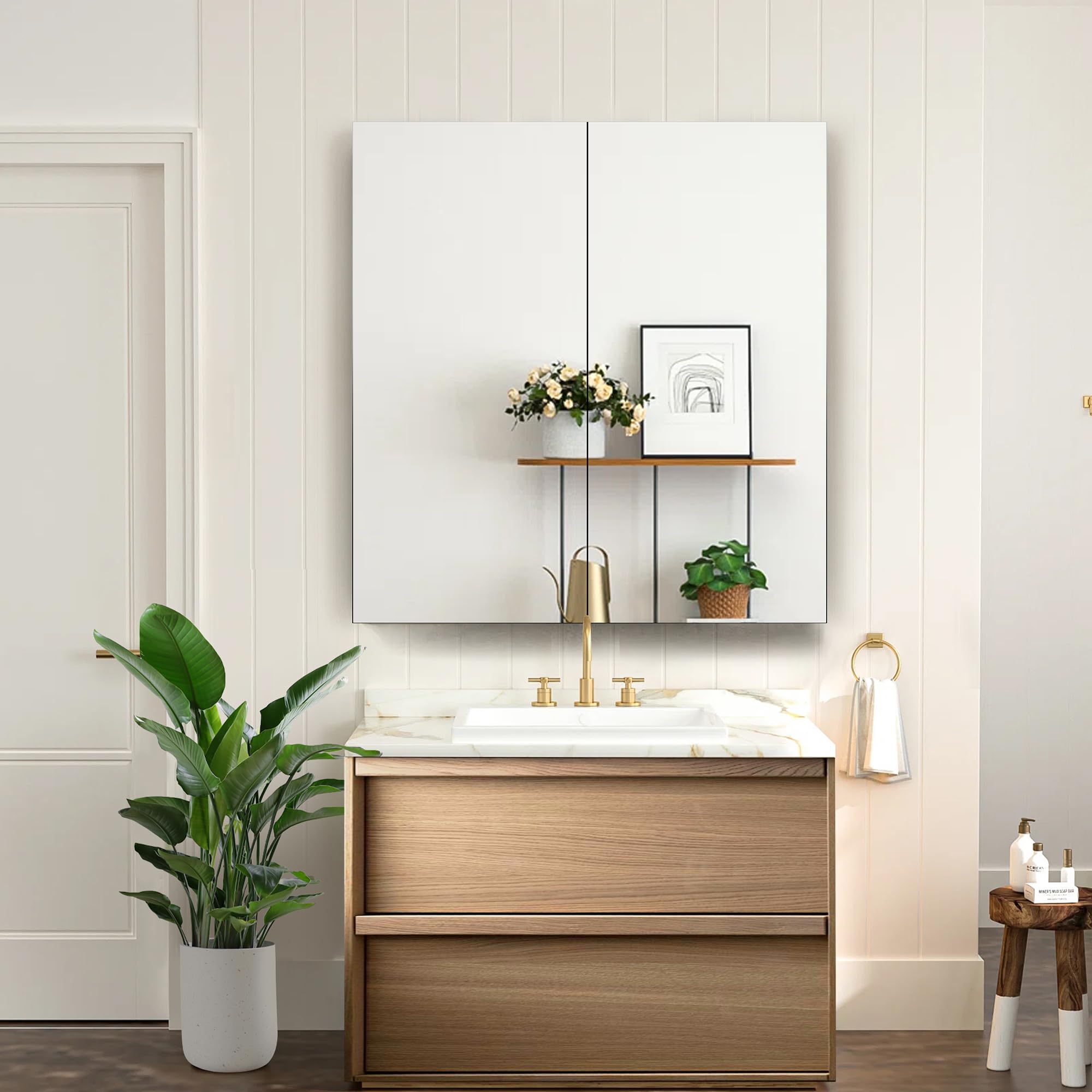29 x 31.5 in Double Door Medicine Cabinet with Mirror, Adjustable Shelves & Durable