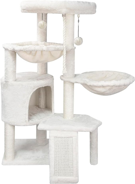 Three Layer Cat Tree with Cat Condo and Two Hammocks,Grey