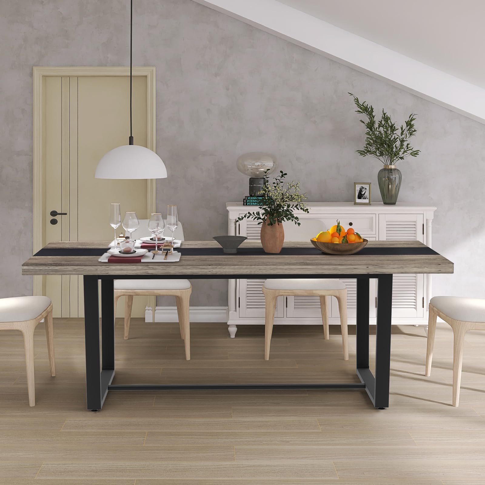 71" Large Dining Table for 6-8 People - Rectangular Farmhouse Kitchen Table