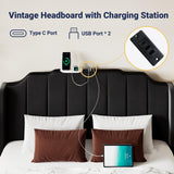 Vintage Full Size Velvet Platform Bed Frame with Tufted Wingback Headboard