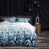MILDLY 100% Long Staple Cotton Duvet Cover Set Gradient Blue Leaves Printed Comforter Cover Set Farmhouse Plant Comforter Cover Set