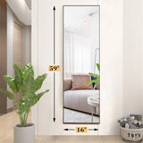 DUMOS Full Length Mirror with Stand, 59''×16'' Floor Mirror with Aluminum Alloy Frame for Bedroom, Standing Full Body Mirror with Shatter-Proof Glass for Wall, Living Room, Cloakroom, Rect-Black,