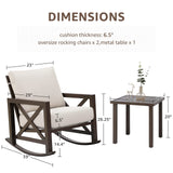 NATURAL EXPRESSIONS Rocking Bistro Set, 3 Piece Outdoor Patio Conversation Furniture Set with 2 Rockers and 1 Metal Coffee Table with Thick Cushions for Backyard,Porch,Poolside,300lbs