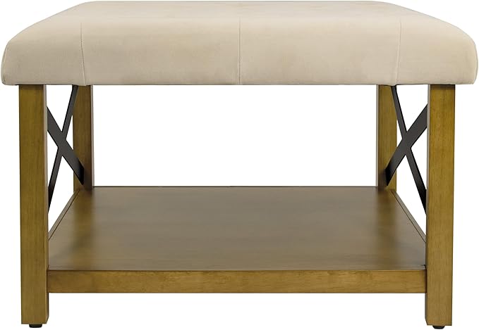Upholstered Bench with Wood Frame and Shelf