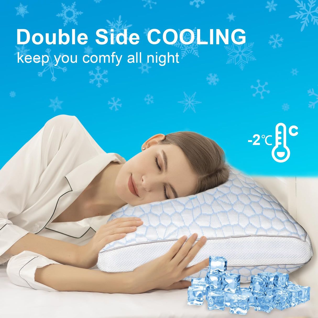 Luxury Cooling Memory Foam Pillows 2 Pack, Bed Pillows Queen Size Set of 2