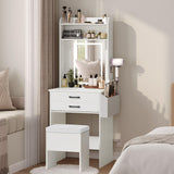 Small Vanity Desk Set with Adjustable Lighted Mirror and Storage Stool