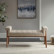 Mason Entryway Accent Bench with Armrest, 3" Padded Tufted Seating Bench for Living Room, Modern Compact Bed End Bench with Solid Wood Legs & Soft Basketweave Uplhostery, 49.5" W, Tan