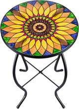 Outdoor Side Table Mosaic End Table Patio Side Table Small End Table Glass Top Round