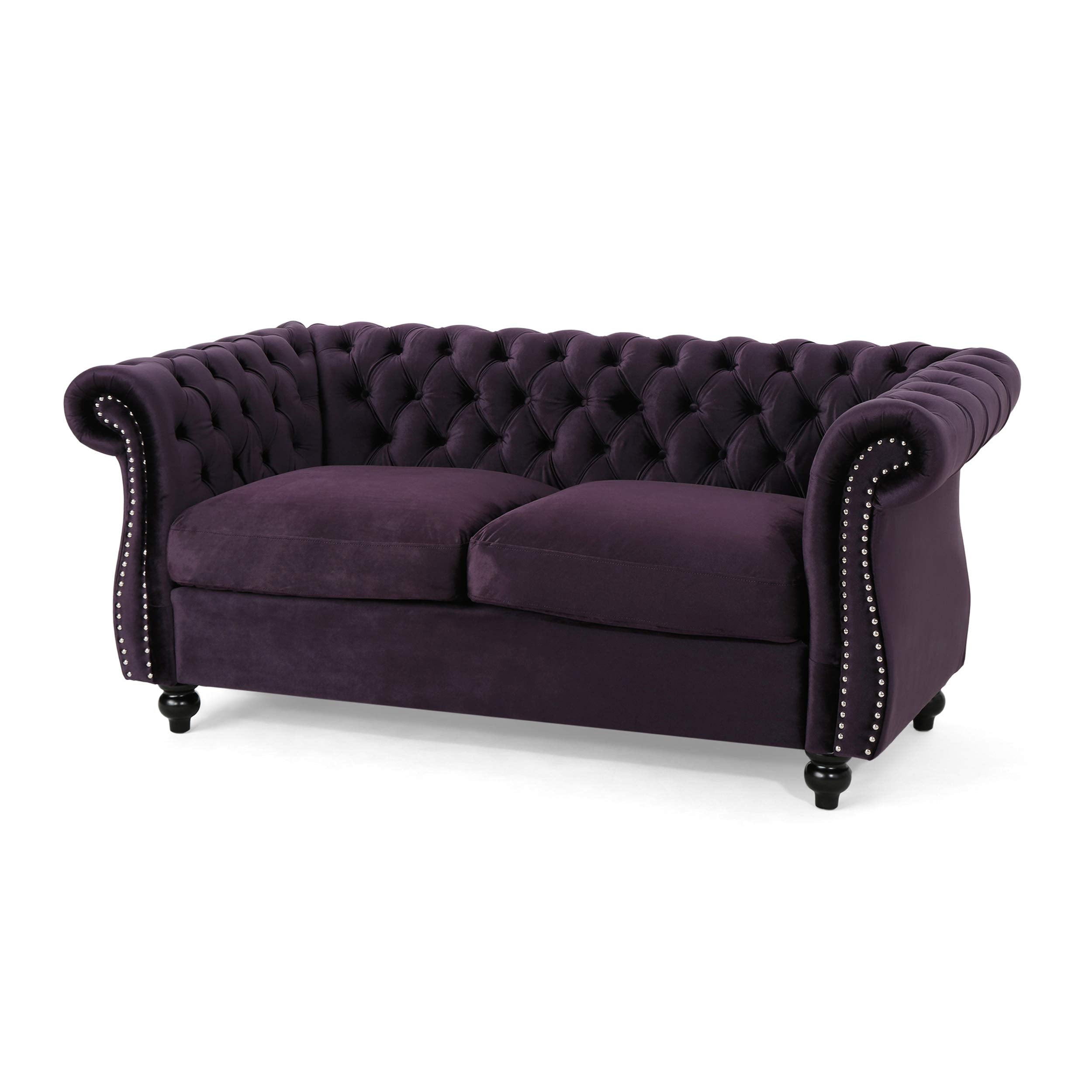 Karen Traditional Chesterfield Loveseat Sofa, BlackBerry