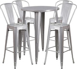 Callum Commercial Grade 30" Round Orange Metal Indoor-Outdoor Bar Table Set