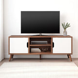 Mid-Century Modern TV Stand, Wood TV Console with 3 Drawers and Pine Splayed Legs