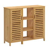 SogesHome Bamboo Bathroom Storage Cabinet, Freestanding Floor Cabinet with 4-Tier Shelf for Kitchen, Midi Cabinets with 2-Doors for Living Room, Bathroom