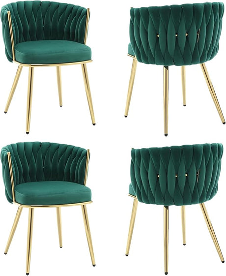 Woven Dining Chairs Set of 4, Velvet Upholstered Dining Room Chairs