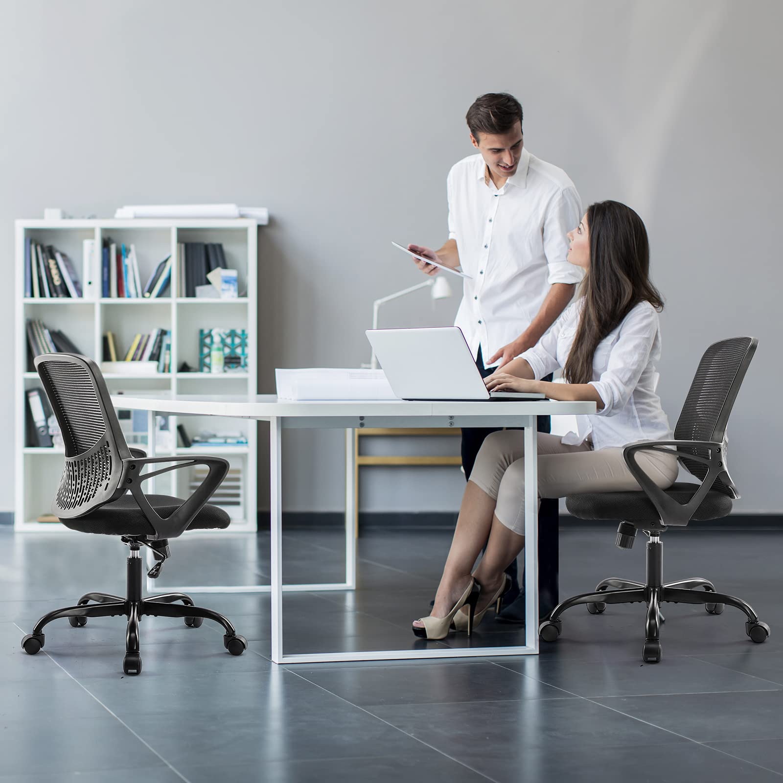 Ergonomic Home Office Desk Chairs Mid Back Rocking Mode 360 Degree Swirl Task