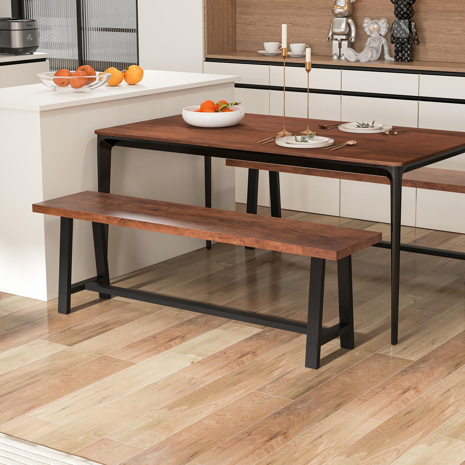 60” Wood Dining Bench, 3 Person Entryway Shoe Bench