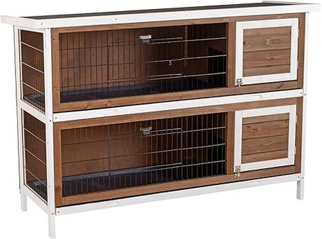 54" 2-Story Large Rabbit Hutch Bunny Cage Wooden Pet House Small Animal Habitat