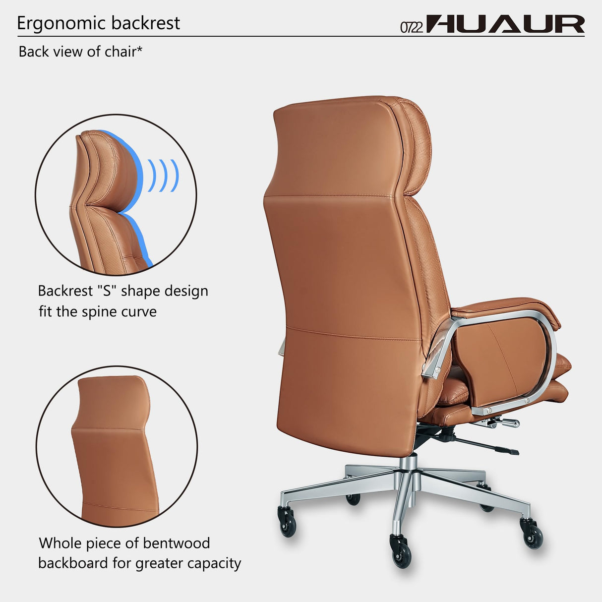 Genuine Leather Modern Executive Chair High-Back Support 90 to 150 Degrees Tilt