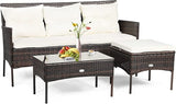 3 Pieces Patio Furniture Sectional Set, Rattan Wicker Conversation Set