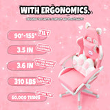 Pink Gaming Chair with Cat Paw Lumbar Cushion and Cat Ears