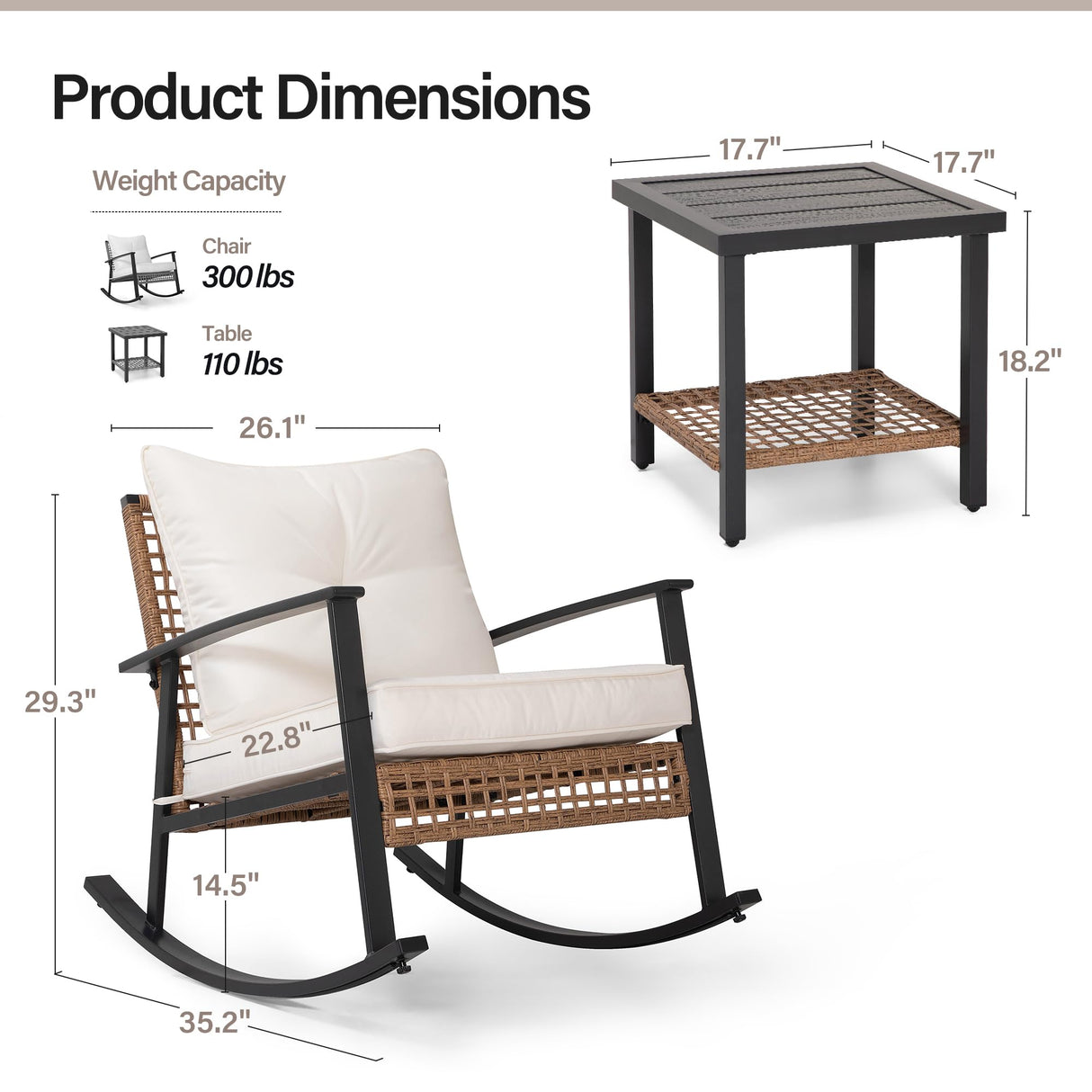 3 Pieces Rocking Bistro Set, Outdoor Patio Furniture Set