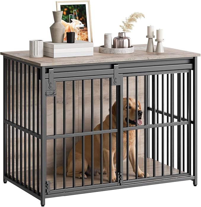36.6" Heavy Duty Dog Crate Furniture with Sliding Barn Door