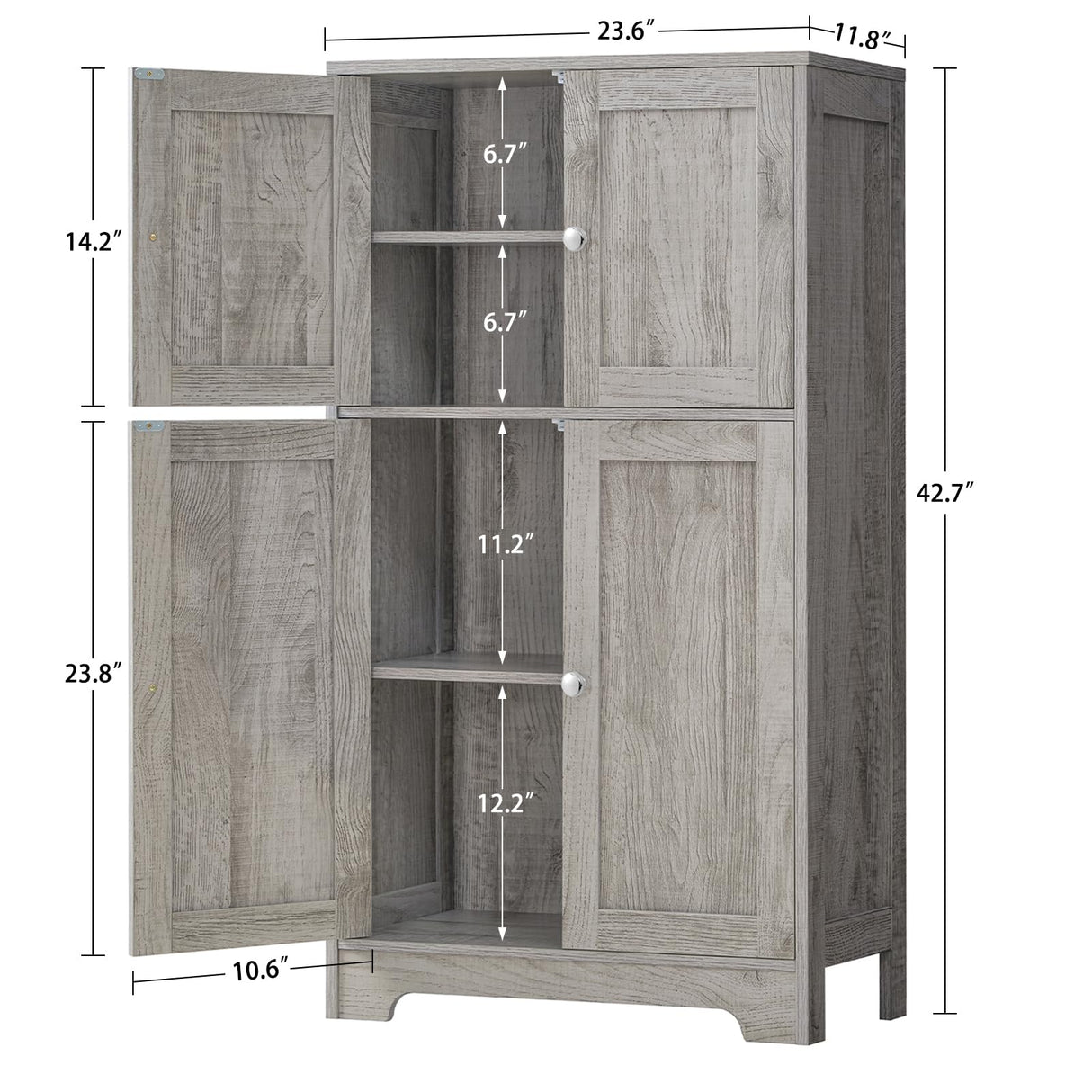 Storage Cabinet, Bathroom Cabinet with 4 Doors & Adjustable Shelf, Cupboard, Bathroom